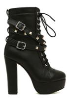 Romwe Rivets Shoelace Black High Heels
