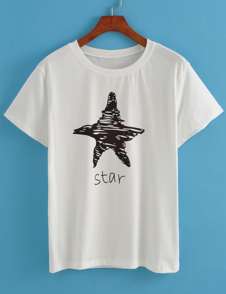 Romwe Star Print Loose T-shirt