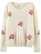 Romwe Round Neck Crochet Beige Sweater