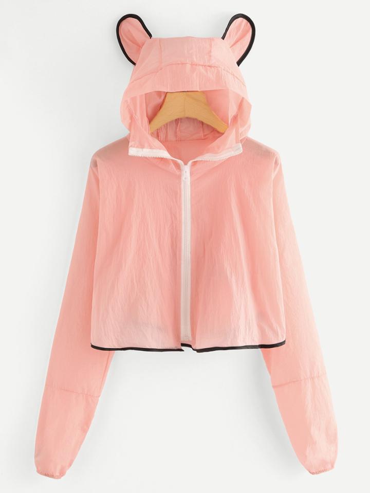 Romwe Contrast Trim Hooded Jacket