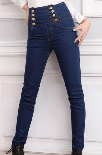 Romwe High Waist Buttons Slim Denim Pant