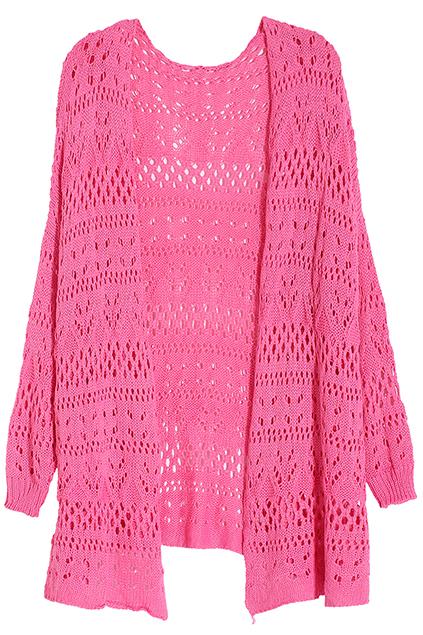Romwe Hollow Batwing Pink Knitted Cardigan