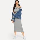 Romwe Asymmetrical Shoulder Slogan Tape Rib Midi Dress