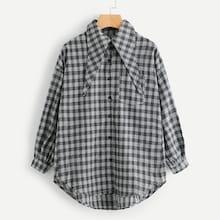 Romwe Dolphin Hem Plaid Shirt