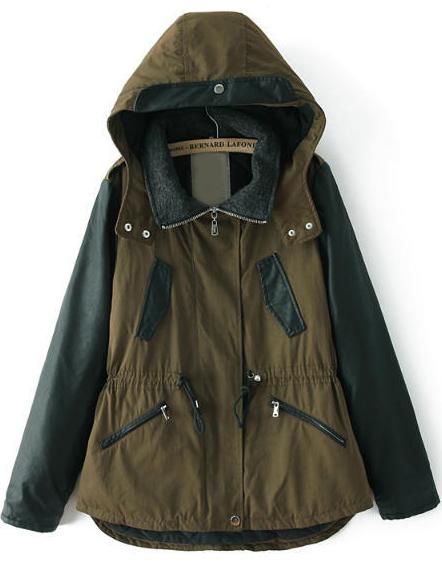 Romwe Green Hooded Long Sleeve Drawstring Coat