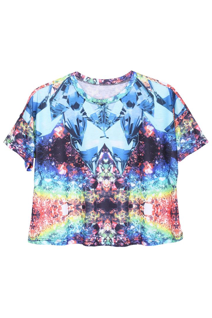 Romwe Romwe Galaxy Print Short-sleeved  Blue T-shirt