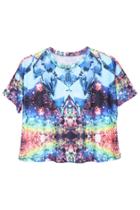 Romwe Romwe Galaxy Print Short-sleeved  Blue T-shirt