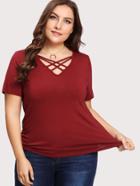 Romwe Caged Front Solid Tee