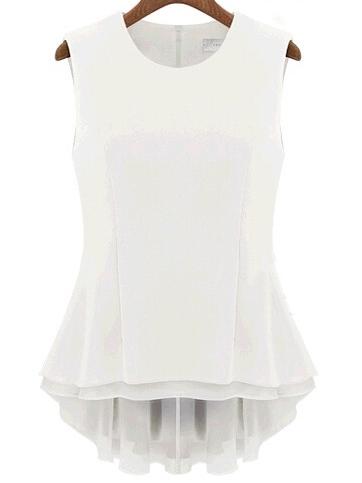 Romwe White Layered Peplum Sleeveless Chiffon Blouse