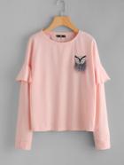 Romwe Owl Patch Ruffle Sleeve Pullover