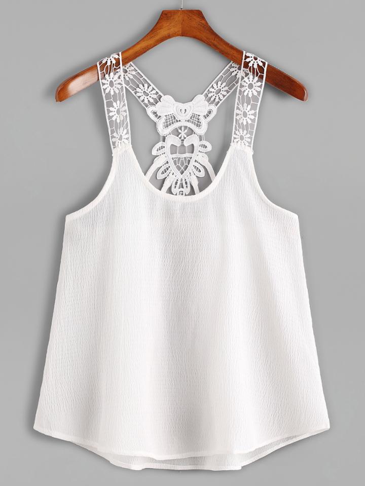 Romwe White Contrast Lace Crochet Cami Top