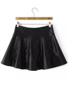 Romwe Pu Flare Skirt With Zipper