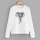 Romwe Plus Elephant Print Sweatshirt