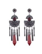 Romwe Vintage Design Imitation Gemstone Red Hanging Stud Long Earrings