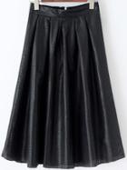 Romwe Hollow Zipper Pleated Skirt