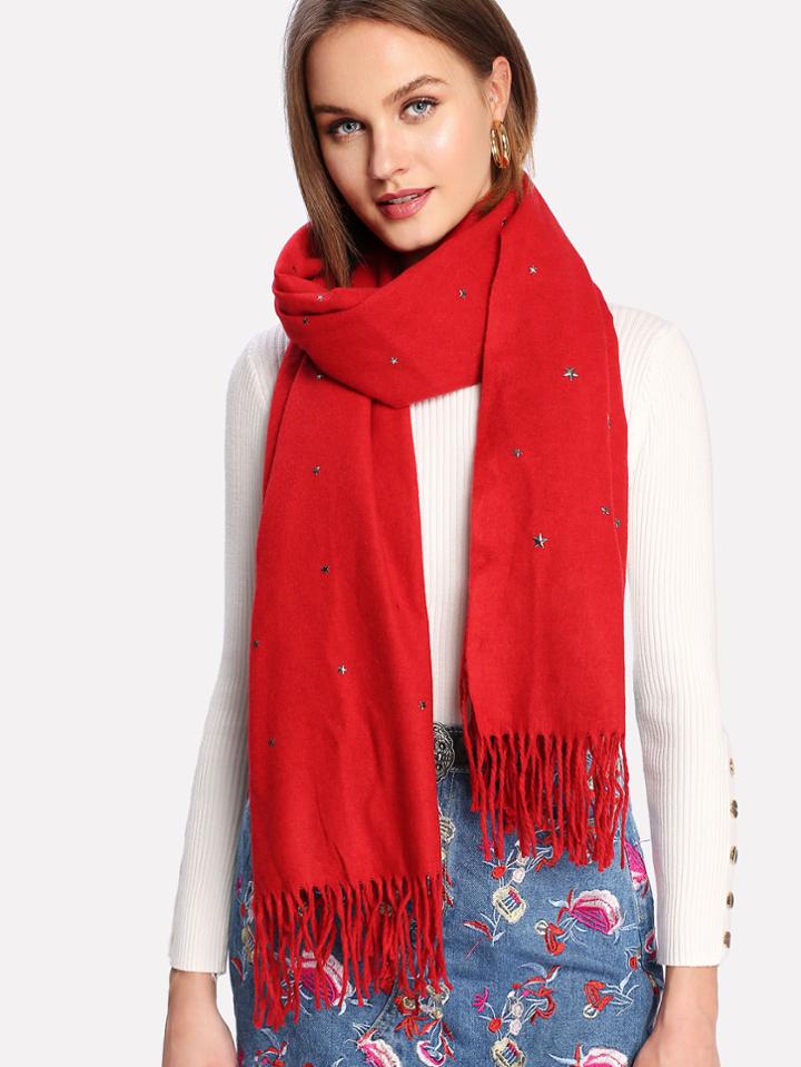 Romwe Fringe Trim Star Scarf