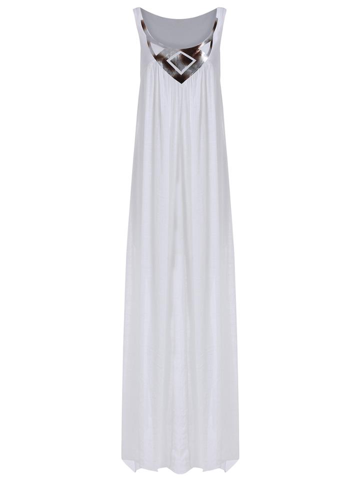 Romwe Scoop Neck Geometric Print Chiffon Dress