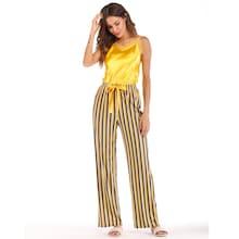 Romwe Lace Trim Cami Top & Striped Pants Pj Set