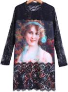 Romwe Beauty Print Lace Dress