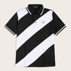Romwe Guys Letter And Star Print Two Tone Polo Shirt