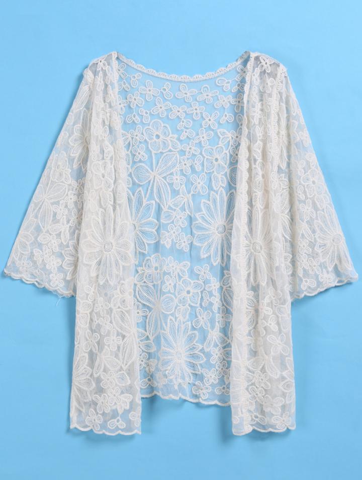 Romwe Half Sleeve Embroidered Apricot Blouse
