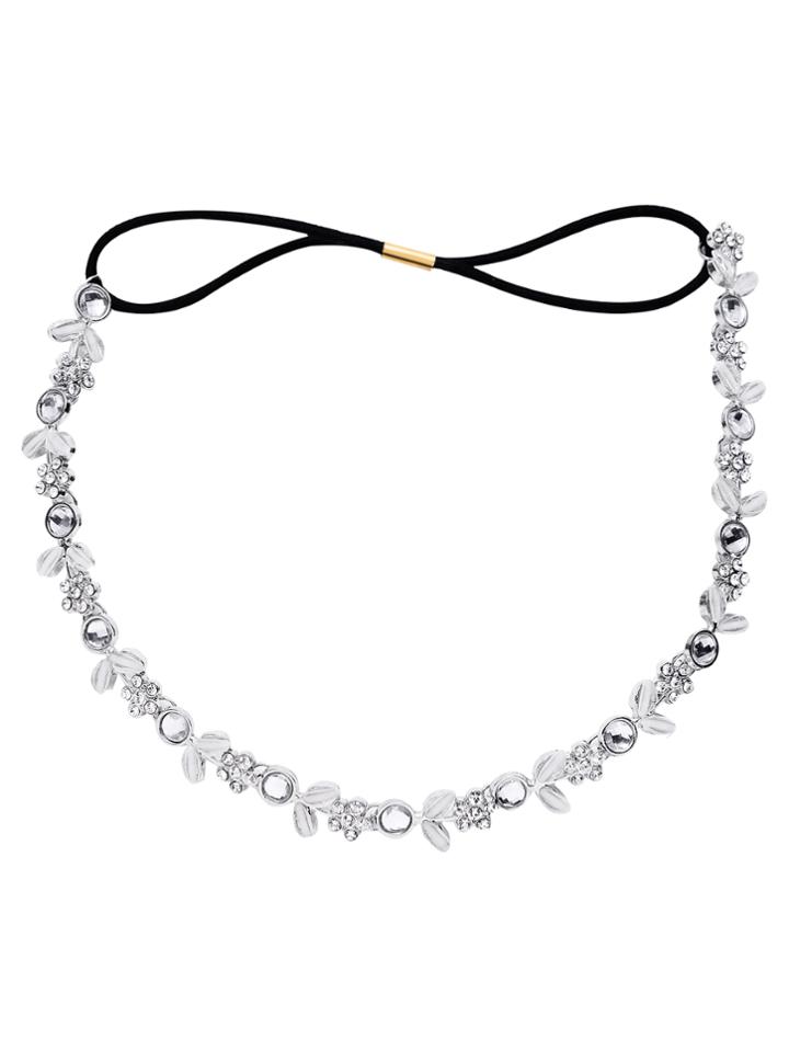 Romwe Silver Rhinestone Flower Elastic Headband