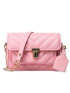 Romwe Chevron Quilted Flap Bag - Pink