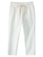 Romwe White Pockets Drawstring Elastic Waist Linen Pants