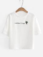 Romwe Coconut Tree Embroidered Tee