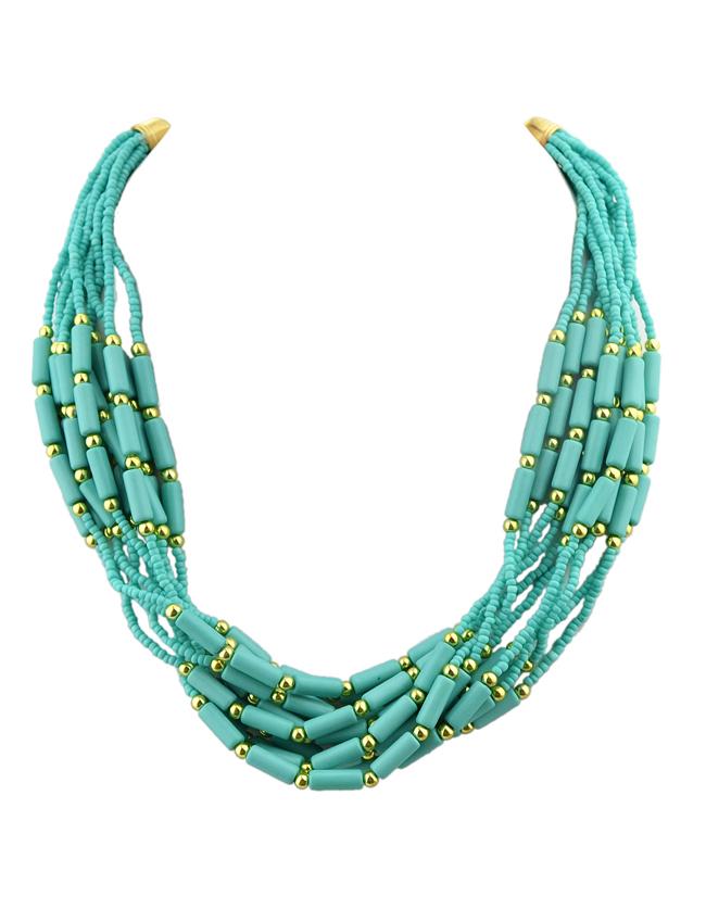Romwe Bohemian Style Multilayers Blue Small Beads Necklace