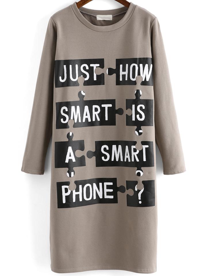 Romwe Round Neck Letters Print Straight Dress
