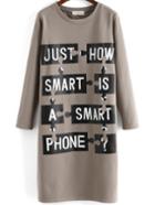 Romwe Round Neck Letters Print Straight Dress