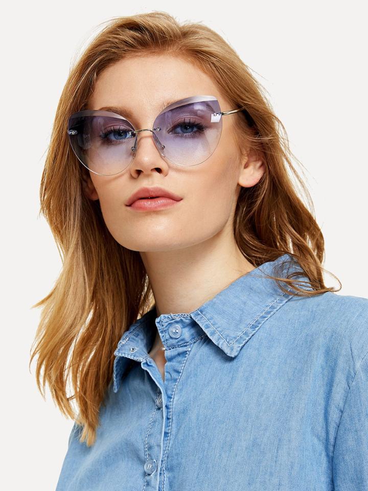 Romwe Rimless Cat Eye Sunglasses