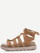 Romwe Brown Open Toe Lace-up Sandals