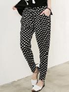 Romwe Drawstring Polka Dot Pant