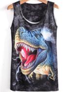 Romwe Sleeveless Dinosaur Print T-shirt