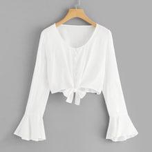 Romwe Flounce Sleeve Knot Hem Blouse
