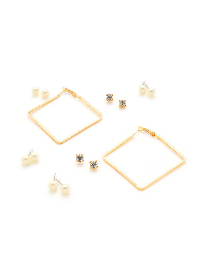Romwe Faux Pearl & Rhinestone Design Earring Set