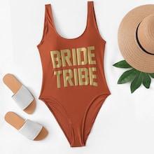 Romwe Low Back Letter Print Swimsuit