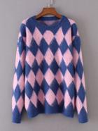 Romwe Two Tone Argyle Jumper Sweater