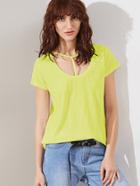 Romwe Yellow T Strap Scoop Neck Slub T-shirt