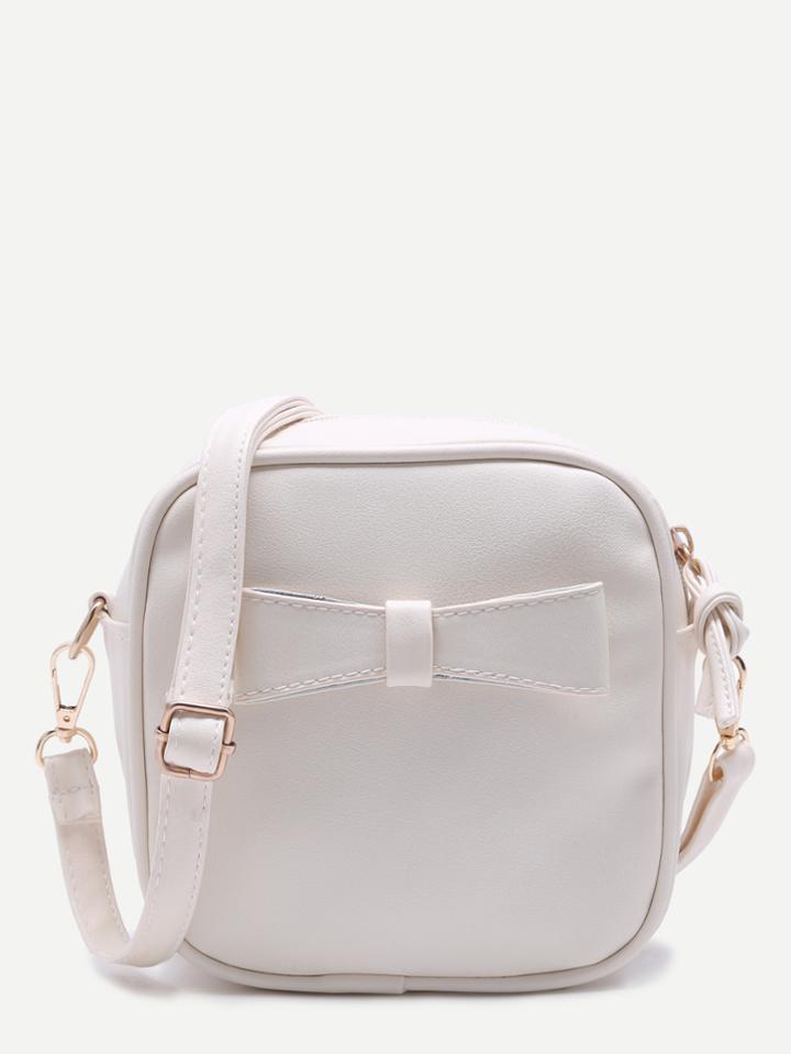 Romwe White Faux Leather Bow Mini Crossbody Bag