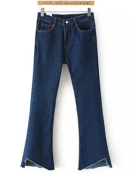 Romwe Cut Out Bell Bottom Denim Blue Pant
