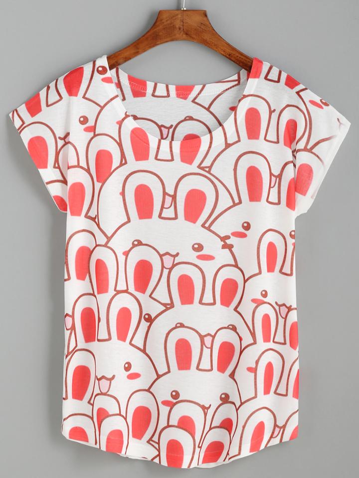 Romwe Rabbit Print T-shirt