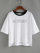 Romwe Contrast Black Neck High Low T-shirt