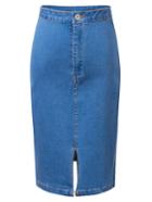 Romwe Blue High Waist Split Front Denim Pencil Skirt