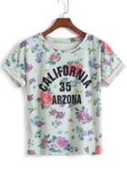 Romwe Cuffed Florals Letter Print T-shirt