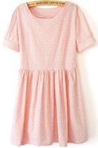 Romwe Short Sleeve Flower Print Pink Dress