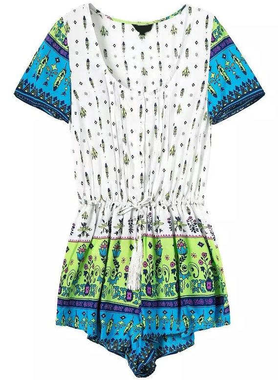 Romwe Scoop Neck Flower Print Jumpsuit