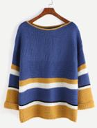 Romwe Color Block Dropped Shoulder Seam Cuffed Sweater